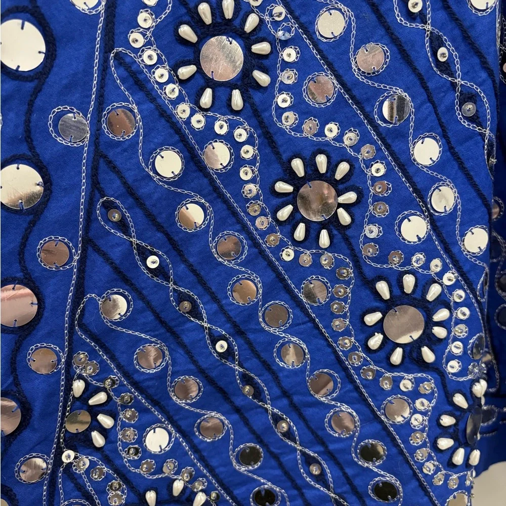 Soft Surroundings Preciosa Maxi Skirt Embroidered Beaded Boho Floral Blue PM - Picture 9 of 16